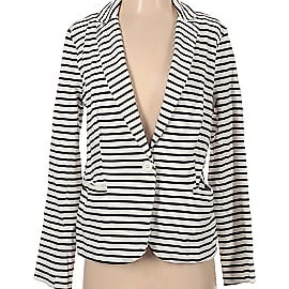 Olivia Moon Knit Striped Blazer - size Large in White/Black.